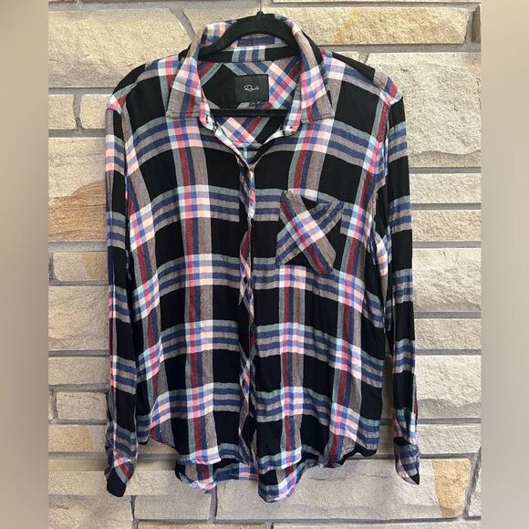 Rails Hunter Melon Aqua & Black Plaid Button Down shirt Large - Picture 2 of 9